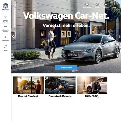 Website relaunch for Volkswagen: a glimpse at the redesigned Car-Net microsite, which MONDIS was responsible for rolling out internationally.