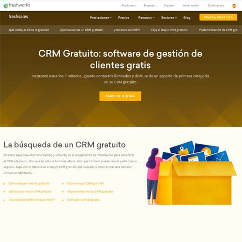 Screenshot of the Freshsales landing page for the Spanish market